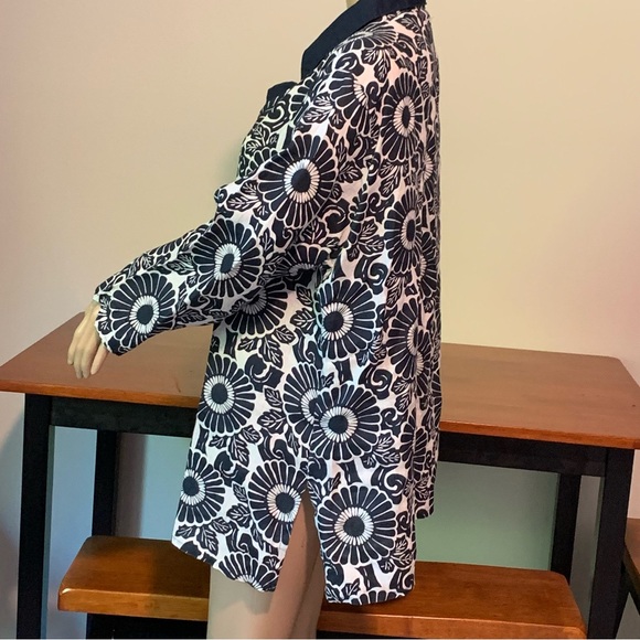 Flax Blue Floral Linen Tunic Top Blouse L Lagenlook Beach Resort Coastal - Picture 4 of 16